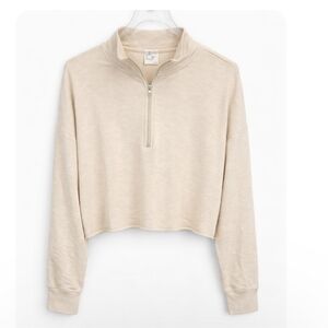 Offline By Aerie Cream Cropped Quarter Zip Sweater Sz Lg